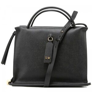 Stuart Weitzman Shopping Satchel Medium Pebbled Black Leather Handbag Crossbody